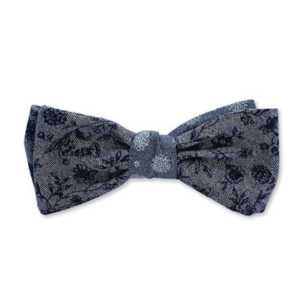 ZB Savoy Floral Navy Chambray Denim Bow Tie - Picture 2 of 8